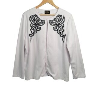 Vtg Bob Mackie Wearable Art Cardigan Jacket Blazer XL White‎ Black Embellished